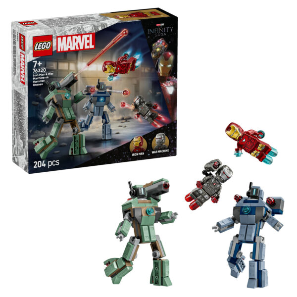 LEGO Marvel Infinity Saga, sets de construction Iron Man et War Machine, figurines en briques pour enfants, création de robots et super-héros, jouets innovants pour fans Marvel, 204 pièces.